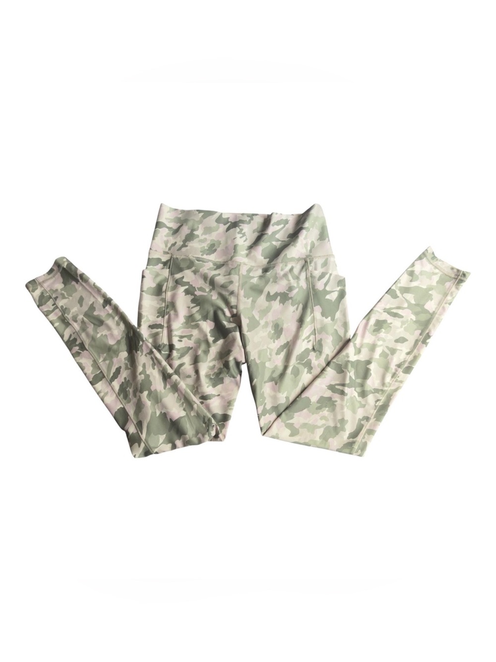 Athleta Camo Print Leggings in Sage Green and Light Pink
